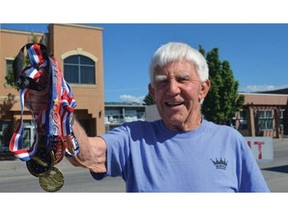 At age 90, Al Evoy of Penticton again completed an eight-kilometre race walk  all straight uphill  in New Hampshire, [PNG Merlin Archive]