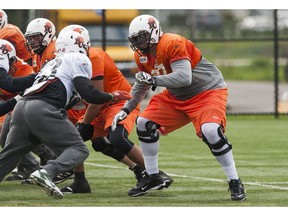 Hunter Steward, the B.C. Lions’ first-round draft pick in 2013, moves from left tackle to guard this year.