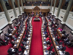 B.C. MLAs in the legislature in 2016 for the throne speech.