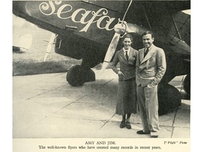British flyers Amy Johnson and Jim Mollison after they were married in 1932. From the book Sky-Riders, A Book of Famous Flyers (William Collins, 1934).