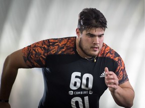 Charles Vaillancourt of Laval University during the CFL combine in Toronto in mid-March. Vaillancourt was selected fifth overall in the first round of the CFL draft by the B.C. Lions on Tuesday.