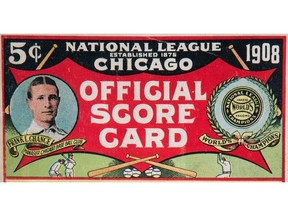 Detail from a 1908 Chicago Cubs scorecard that was recently auctioned by the family of the late Edward Bradford of New Westminster. Two Cubs scorecards brought $5,500 US at a Heritage Auction in Dallas May 10-14.