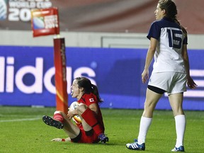 Elissa Alarie scored a dramatic try for Canada vs. France at the 2014 Women's Rugby World Cup. This weekend she returns to the sevens lineup after a year-long recovery from a knee injury.