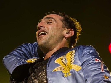 Lead singer Jacob Hoggard for  the pop rock band Hedley sings in concert at Rogers Arena , May 20 2016.