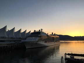 The Celebrity Solstice is docked in Vancouver on Friday, May 6. Heavy traffic congestion is expected in the downtown core of Vancouver this weekend.