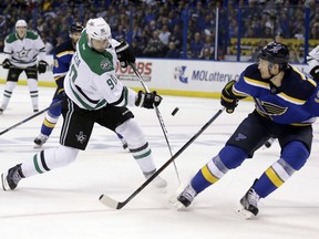 ‘I played a million of 'em on my driveway,’ the Dallas Stars’ Jason Spezza (left, in action against Jay Bouwmeester of the St. Louis Blues), says of remembering childhood Game 7’s growing up. ‘I was Mario Lemieux, I was Stevie Yzerman, I was Dougie Gilmour. And everybody was Gretzky at some point. I was big so I liked Mario because he was big, gave me something to hang on to. I knew I'd never be as quick and agile as Wayne.’