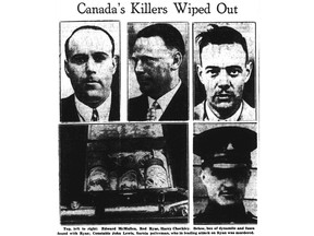 June 1, 1936 story from the Vancouver Daily Province on the death of notorious criminal Red Ryan and his gang.