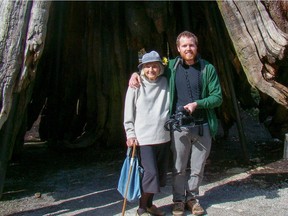Eleanor Hadley poses with filmmaker Daniel Pierce during the making of a documentary detailing efforts to save the Hollow Tree in Stanley Park.