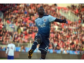 Vancouver Whitecaps midfielder Kekuta Manneh (23) celebrates after scoring against Toronto FC at BMO Field.