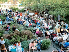 Photo credit is Shari Macdonald. 2005: Crowds watches Harry Manx performing at the Tree House. [PNG Merlin Archive]