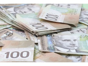 One Hundred Canadian Dollar Bills.