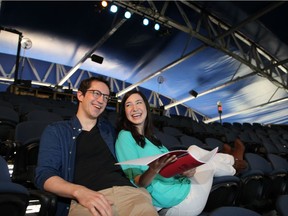 Andrew Chown and Hailey Gillis in a lighthearted moment rehearsing for Bard on the Beach's Romeo and Juliet