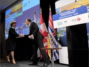 Premier Christy Clark speaks to a business luncheon in Japan during a trade mission to South Korea, Japan and the Philippines in May 2016. [Source: Government of British Columbia]