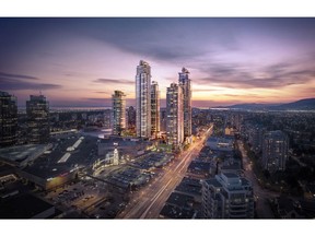 Rendering of Station Square, a five-tower condominium project by Anthem Properties and Beedie Living located at Kingsway and McKay in Burnaby.