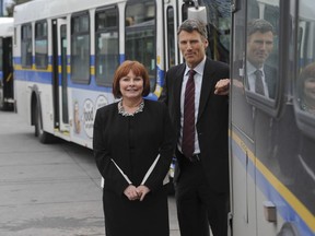 Surrey Mayor Linda Hepner and Vancouver Mayor Gregor Robertson during the ‘Yes’ campaign ahead of the transit referendum last year.