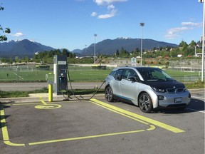 The fast-charge station for electric vehicles at Empire Fields. A new report is urging Vancouver to install more such stations.