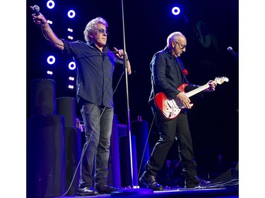 VANCOUVER May 13 2016. L-R. The Who's Roger Daltrey and Pete Townshend perform in  concert at Rogers Arena, Vancouver, May 13 2016.