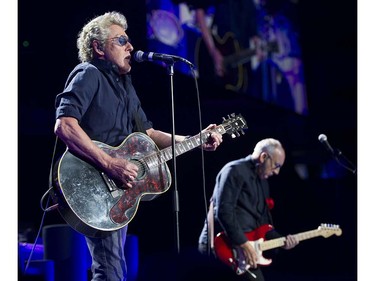 VANCOUVER May 13 2016. L-R. The Who's Roger Daltrey and Pete Townshend perform in concert at Rogers Arena, Vancouver, May 13 2016.