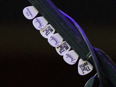 VANCOUVER May 13 2016. Guitar picks on the mic stand for The Who's Pete Townshend performance at Rogers Arena, Vancouver, May 13 2016.