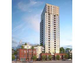 Novare, a 26-storey, 282-unit purpose-built rental apartment by South Street Development Group, is being built at 527 Carnarvon St. in New Westminster. The mixed-use building is expected to complete at the end of next summer.