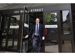 Opposition Leader John Horgan speaks to media outside provincial court on Tuesday involving Brian Bonney's charges.