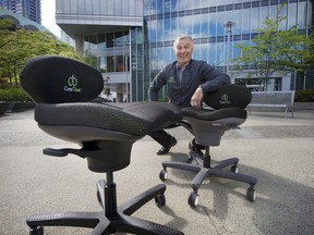 Kinesiologist Patrick Harrison, CEO and founder of Aurora, Ont.-based CoreChair, in Vancouver this week promoting his $1,200 therapeutic office chair.