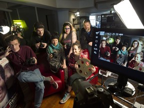 Intersections Media  students, from left, Callum,  Fabien,  Amanda-Lee, Sydney,  and Liz, with instructor Fred Thorsen far right.