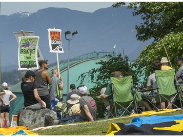 Climate change activists surrounded the Kinder Morgan marine terminal on land and water in Burnaby on May 14, 2016.