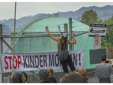 Climate change activists surrounded the Kinder Morgan marine terminal on land and water in Burnaby on May 14, 2016.