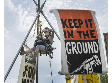 Climate change activists surrounded the Kinder Morgan marine terminal on land and water in Burnaby on May 14, 2016.