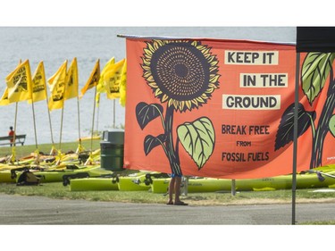 Climate change activists surrounded the Kinder Morgan marine terminal  on land and water in Burnaby, BC. May 14, 2016.