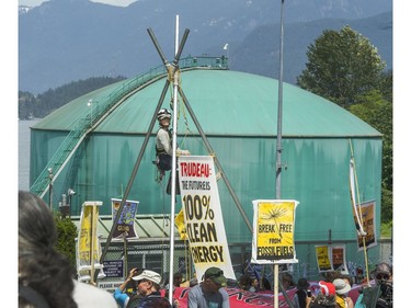 Climate change activists surrounded the Kinder Morgan marine terminal on land and water in Burnaby on May 14, 2016.