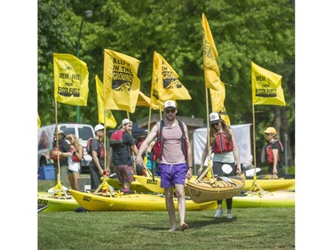 Climate change activists surrounded the Kinder Morgan marine terminal on land and water in Burnaby on May 14, 2016.