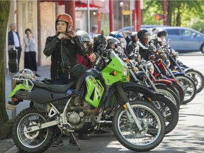 On Saturday, a number of B.C. women (and men), including organizer Melly Kage (foreground), got together for a group ride across the region, to advocate for the sport for women's involvement and for motorcycle safety.