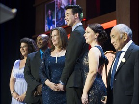 Courage To Come back recipients, from left, Meredith Graham ( Social Adversity category ), Jemal Damtawe ( Addiction category ), Dr. Barbara Harris ( Mental Health category ), Coltyn Liu ( Youth category ), Christy Campbell ( Physical Rehabilitation category ), and Tom Teranishi, ( Medical category ) pose for a group photo prior to the gala Thursday at the Vancouver Convention Centre.