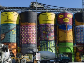 The Giants mural on the silos of the Ocean Concrete plant on Granville Island.