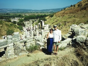 The happy couple at the ruins in Turkey.