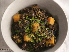 0730 Puy Lentil Stew with Mushrooms, Miso and Pumpkin from Cook. Nourish. Glow. by Amanda Freer. for mia stainsby [PNG Merlin Archive]