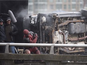 Cast and crew at work on Vancouver’s Georgia Viaduct, on the set of the movie Deadpool in April of last year. Metro’s motion picture industry employs three people, as do the performing arts and publishing trade, for every single oil and gas worker.