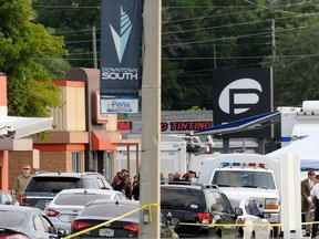 Orlando police officers seen outside of Pulse nightclub after a fatal shooting and hostage situation on June 12, 2016 in Orlando, Florida. The suspect was shot and killed by police after 20 people died and 42 were injured.