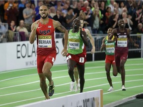 Boris Berian leads the field in his gun-to-tape victory at the world indoor championships at Portland in March. — The Associated Press files