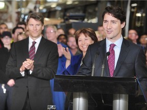 Prime Minister Justin Trudeau along with BC Premier Christy Clark and Vancouver Mayor at Sky Train Operations and Maintenance Centre, in Burnaby on June 15, 2016.