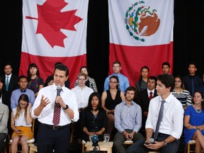 Mexican President Enrique Pena Nieto and Justin Trudeau take part in a youth question and answer session ahead of the Three Amigos Summit in Ottawa last week.