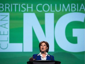 British Columbia Premier Christy Clark addresses the LNG in BC Conference in Vancouver on October 14, 2015.