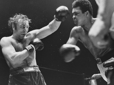 Corrected caption: this photo belongs to the Vancouver Sun, not Ralph Bower - credit Ralph Bower/Vancouver Sun
Canadian heavyweight champion George Chuvalo takes on Muhammed Ali in a 12-round bout at Pacific Coliseum in 1972. Ali told Bower that Chuvalo was the toughest challenger he ever fought. Photo by retired Vancouver Sun photographer Ralph Bower, who is having a show at the North Vancouver library. For John Mackie story. Sun file photo. [PNG Merlin Archive]
PROJECT=VAN125 FOR E-STORE