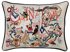 Hand-embroidered Canada pillow by Catstudio, $375 at Goodge Place, goodgeplace.com.