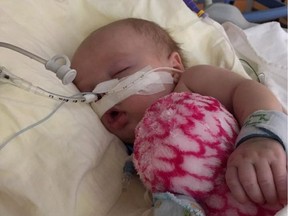 Isabelle Braiden is shown in a photo from her mother Annie Mae Braiden's Facebook page. A Vancouver Island mother whose baby is hospitalized with whooping cough says her sick daughter is proof that children who are not vaccinated can harm others.