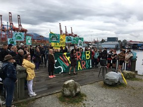 Jenny Kwan, MP for Vancouver East, speaks at a rally against the Port of Vancouver's plan to extend its terminal near CRAB Park.