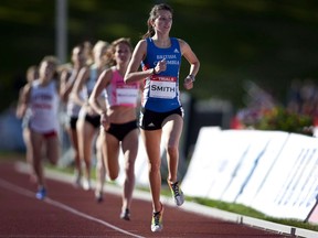Jessica Smith, right, from North Vancouver, B.C., competes in the women's 800-metre semi-final event at the Canadian Track and Field Championships in Calgary, Alta., Friday, June 29, 2012. Smith has a leg up in the final dash for a spot at the Pan Am Games.The 25-year-old Olympian won the women's 800 metres at the Harry Jerome Track Classic in two minutes 1.40 seconds on Monday night to record the best Canadian time of the season.THE CANADIAN PRESS/Jeff McIntosh