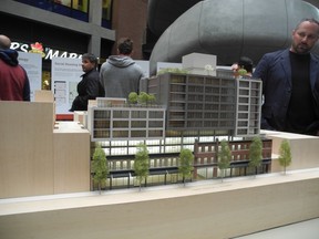 Architectural model of a proposed 11 storey redevelopment of the New Fountain and Stanley Hotel sites on Cordova Street in Gastown.